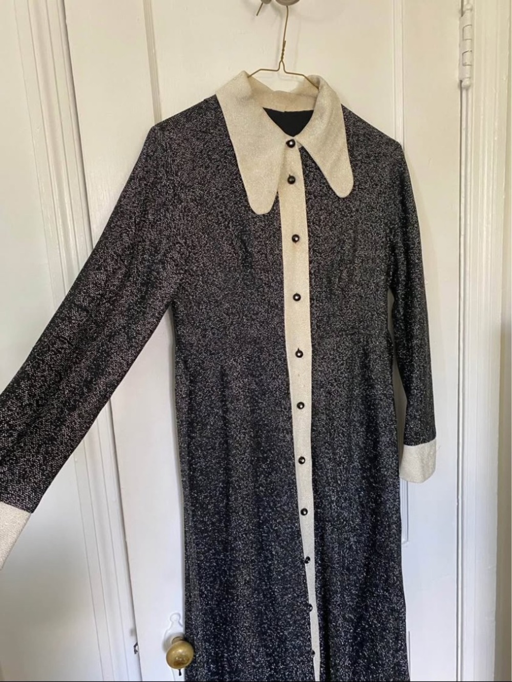 Vintage 70’s Black and Cream Long Button-Front Maxi Disco Dress - Picture 1 of 11